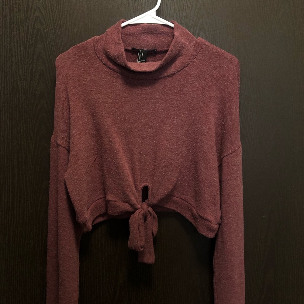 Forever 21 Cropped Mock Turtleneck Maroon Sweater